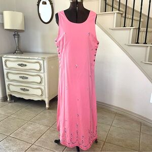 Vintage Basic Editions 100% Cotton Pink Twee Floral Embroidered Maxi Dress 90s